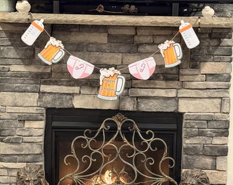 Huggies and Chuggies beer stein diapers pink or blue gender reveal baby bottles baby shower birthday baby is brewing banner garland