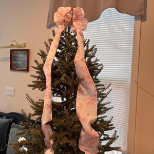 Pink and white toile tree bow large gift bow door bow wreath bow love shack tree topper crib bow Christmas decor image 20