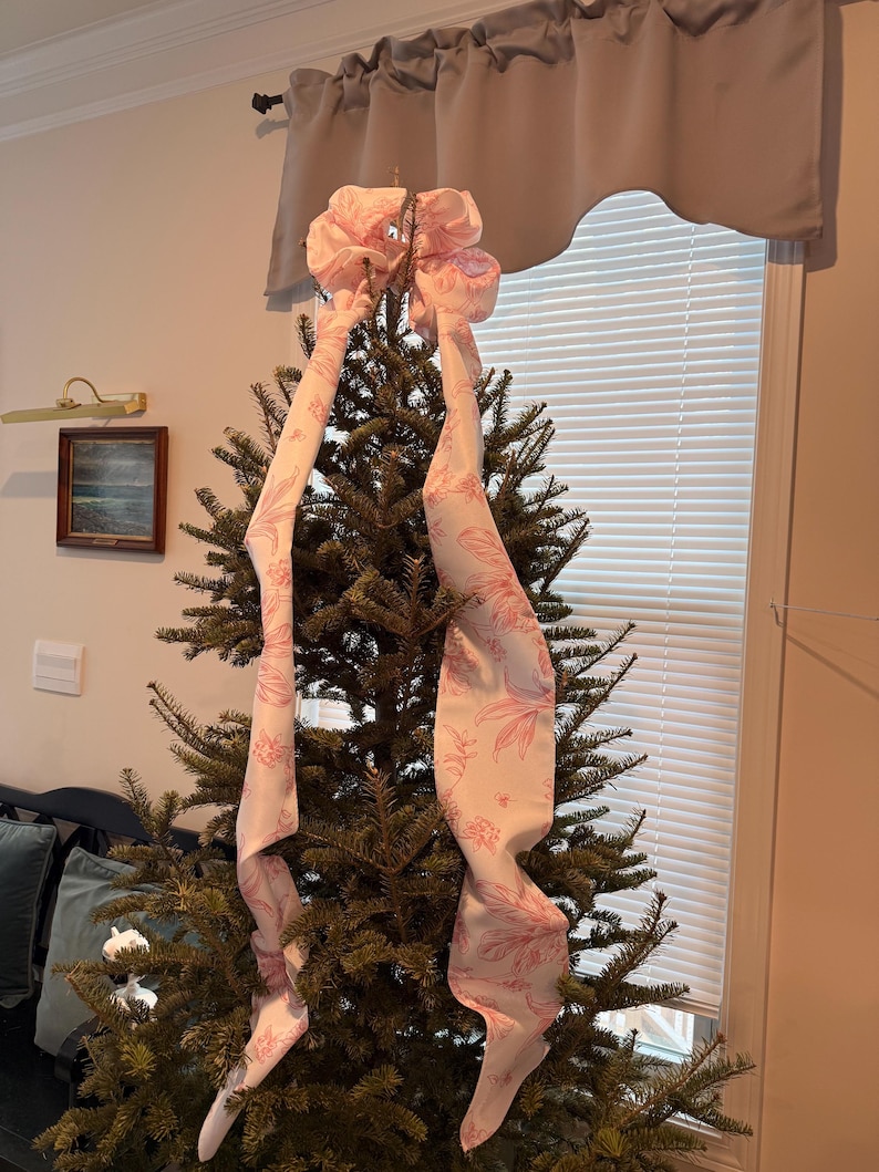 Pink and white toile tree bow large gift bow door bow wreath bow love shack tree topper crib bow Christmas decor image 20
