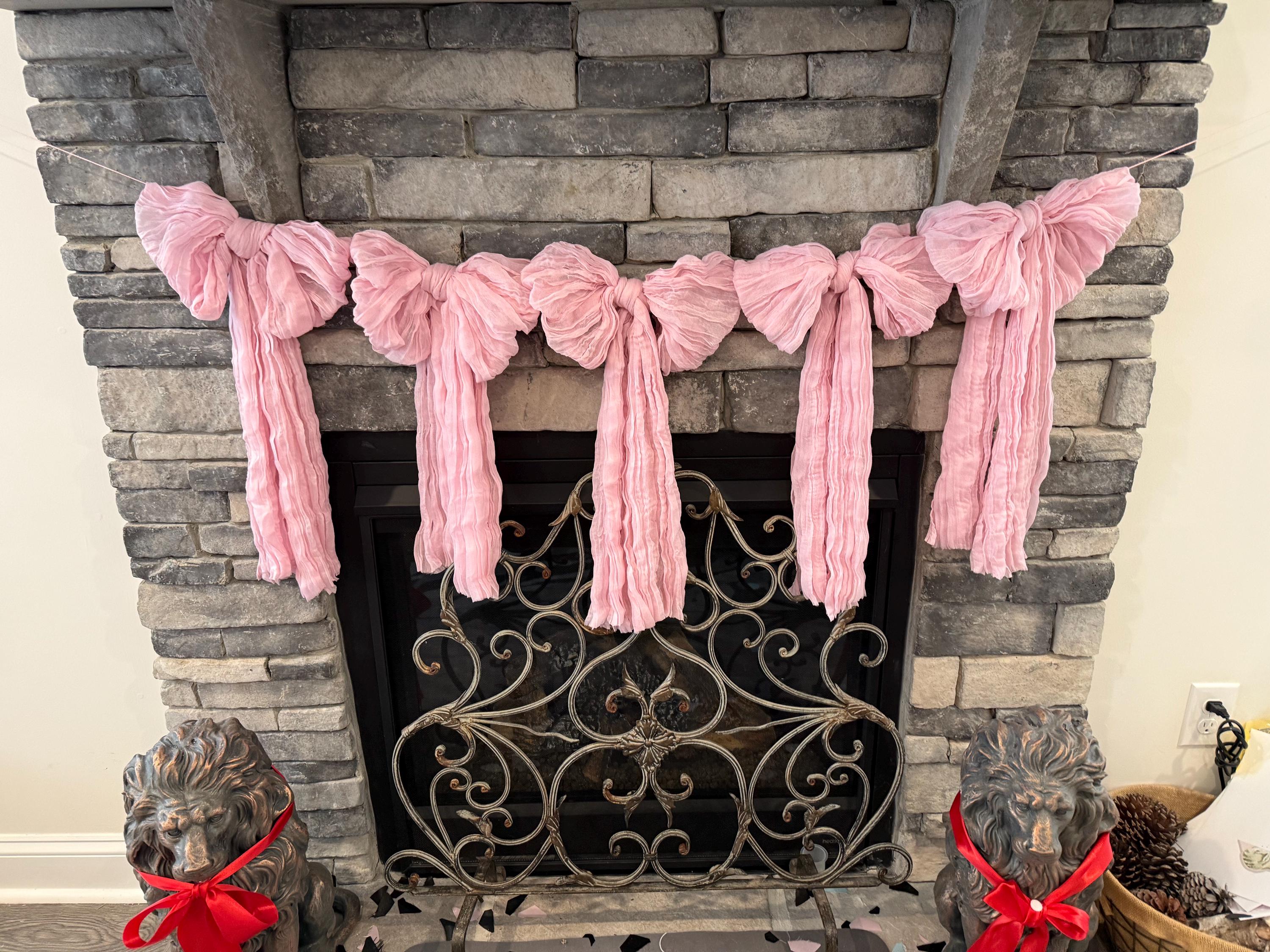 Baby Pink Bow Garland Rag Bow Baby Shower Cake Smash Bridal Shower She ...