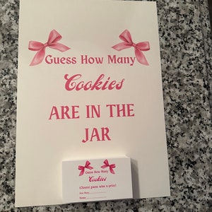 Lazos rosas Adivina cuántas galletas baby shower juego de fiesta de cumpleaños rifa de nueva mamá Tarjetas y juego de adivinanzas de signos