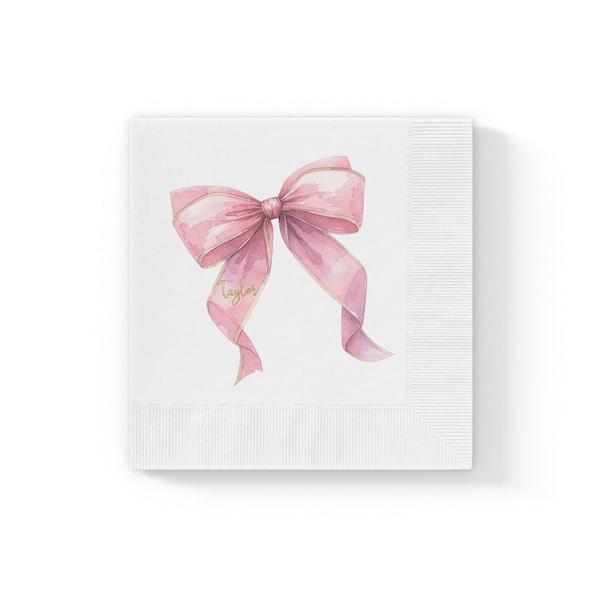 Custom printed monogram  Pink Bow Napkins Baby Shower Coquette Grand millennial love shack preppy decor She's tying the knot Bridal shower