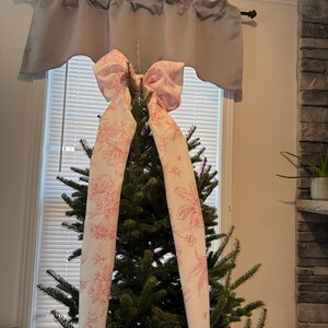 Pink and white toile tree bow large gift bow door bow wreath bow love shack tree topper crib bow Christmas decor image 19