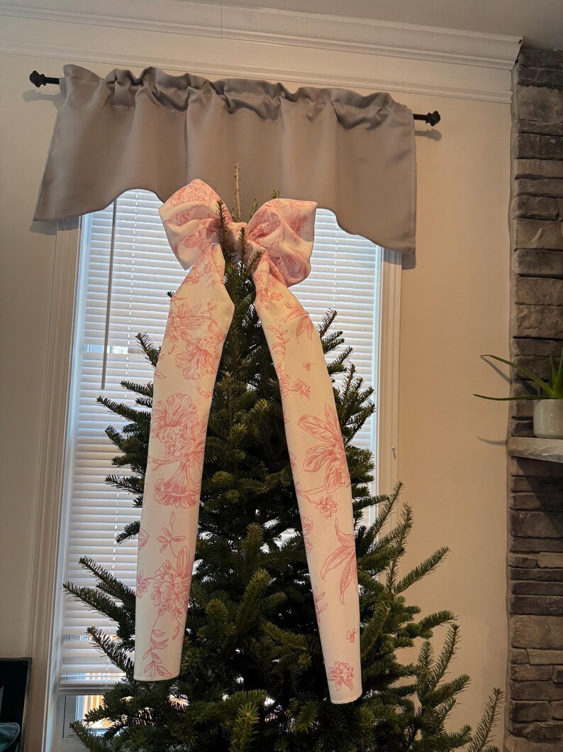 Pink and white toile tree bow large gift bow door bow wreath bow love shack tree topper crib bow Christmas decor image 19