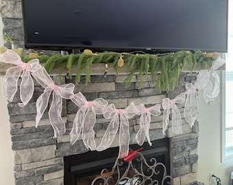 Pink Bow pearl edge garland baby shower cake smash milestone valentine Bridal She's Tying the Knot Pink Bow Bachelorette dorm nursery
