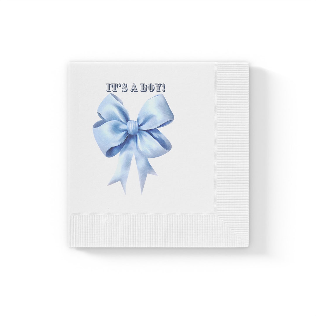 Blue Bow Boy Birth Announcement Its a Boy! Pale Baby Blue Bow Design