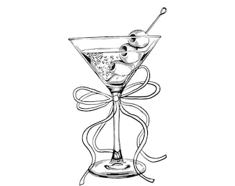 Verre à martini avec olives et noeud coquette anniversaire de mariage entre célibataires