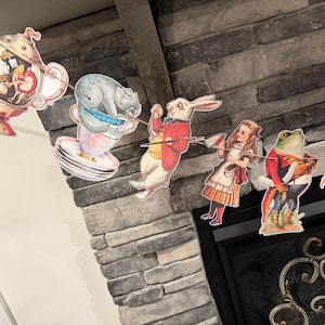 Alice in Wonderland birthday garland baby shower nursery decor 12 month banner cake smash tea party Decorations vintage