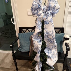 Pink and white toile tree bow large gift bow door bow wreath bow love shack tree topper crib bow Christmas decor image 17