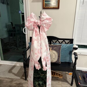 Pink and white toile tree bow large gift bow door bow wreath bow love shack tree topper crib bow Christmas decor image 12