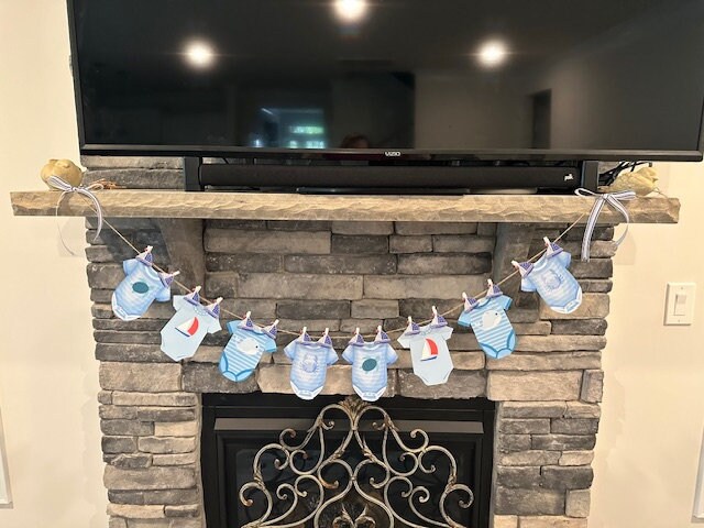 Baby Shower blue boy digital download sea theme baby romper outfit clothesline birthday cake smash garland Nursery Decor keepsake garland