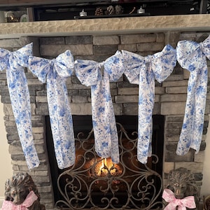 Toile floral Bow garland color choice baby shower something blue cake smash Bridal Shower She&#39;s Tying the Knot Bachelorette nursery decor