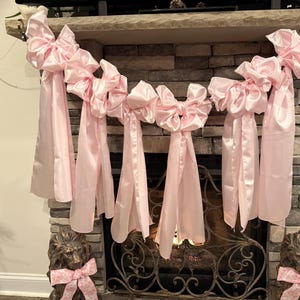 Baby pink satin bow garland baby shower cake smash love shack Bridal Shower dorm decor She's Tying the Knot Pink Bow Bach nursery decor
