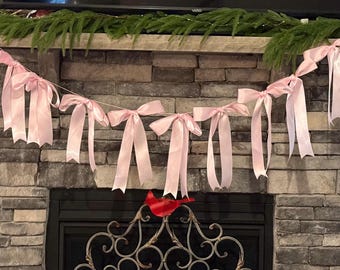 Pink Bow garland baby shower cake smash Decor love shack Bridal Shower dorm decor She&#39;s Tying the Knot Pink Bow Bachelorette nursery decor