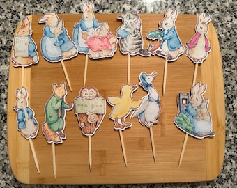 Beatrix Potter Peter rabbit and friends custom or blank or pink vintage bunny Baby Shower cupcake toppers or place cards cake smash birthday