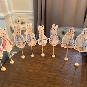 Beatrix Potter Peter Rabbit Flopsy custom name and age or blank cake topper cake smash table setting or party decoration