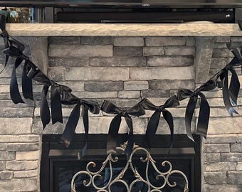 Black Bow garland Bridal Shower engagement She&#39;s Tying the Knot Bow Bachelorette Hen Do Retirement party Birthday decorations