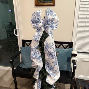 Pink and white toile tree bow large gift bow door bow wreath bow love shack tree topper crib bow Christmas decor image 16