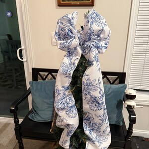 Pink and white toile tree bow large gift bow door bow wreath bow love shack tree topper crib bow Christmas decor image 14