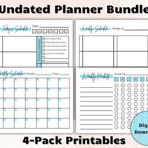 Undated Block Schedule Daily, Weekly, Monthly Planner, & Habit Tracker Printable Bundle Blue