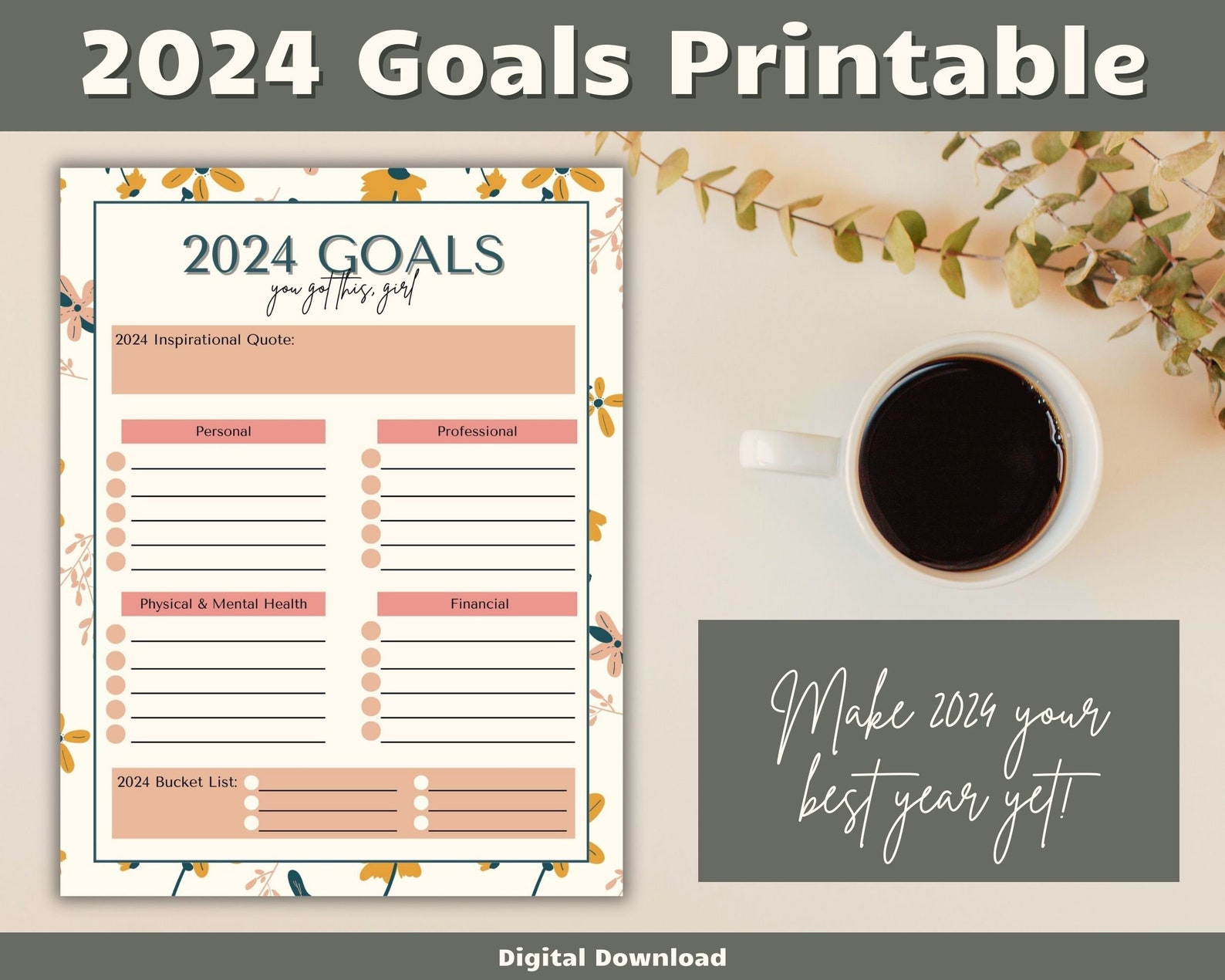 2024 Goals Planner Printable 2024 Goal Planning New Years Resolution