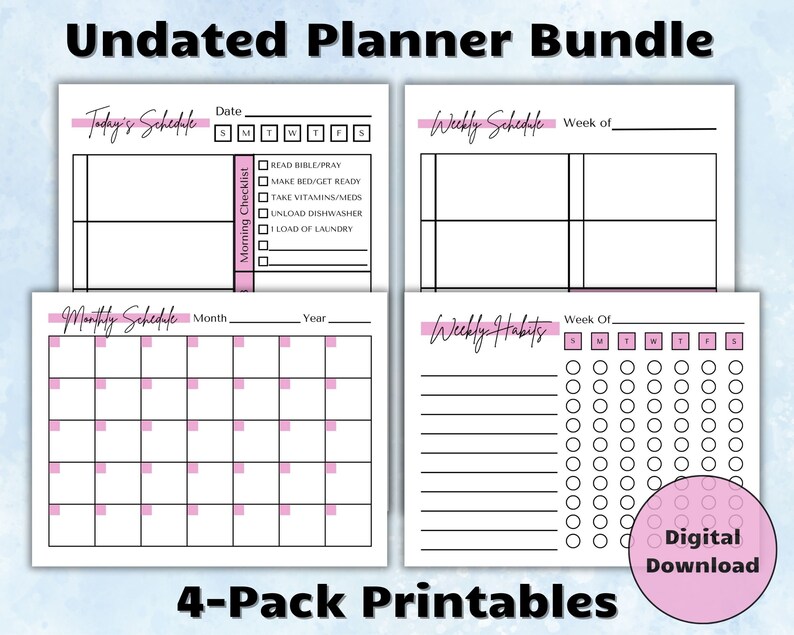 Undated Block Schedule Daily, Weekly, Monthly Planner, & Habit Tracker ...
