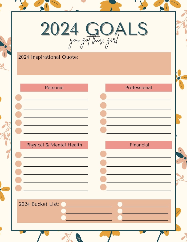 2024 Goals Planner Printable, 2024 Goal Planning, New Years Resolution