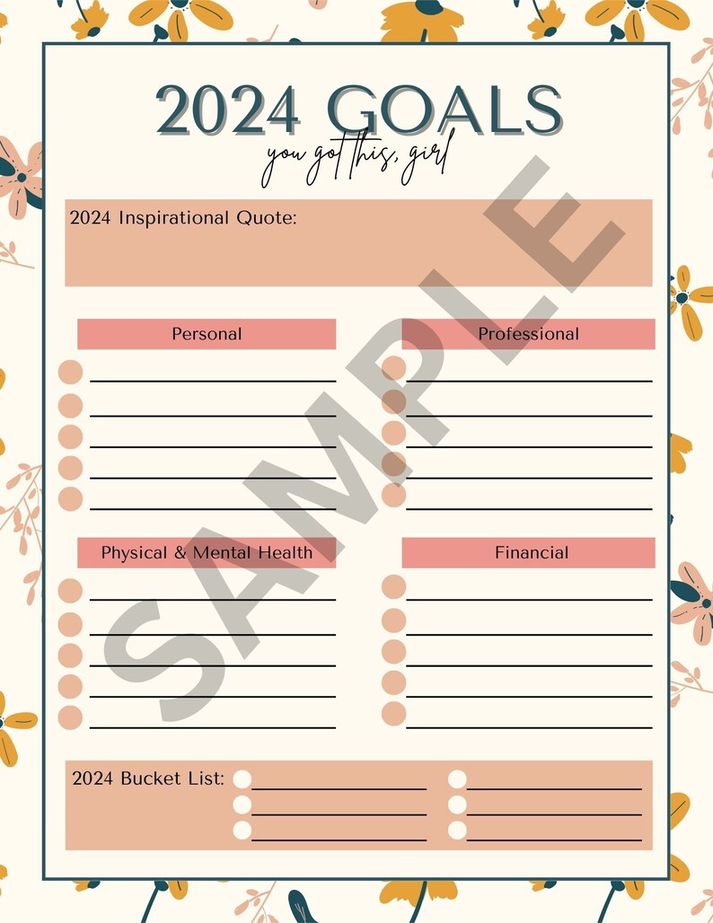2024 Goals Planner Printable, 2024 Goal Planning, New Years Resolution