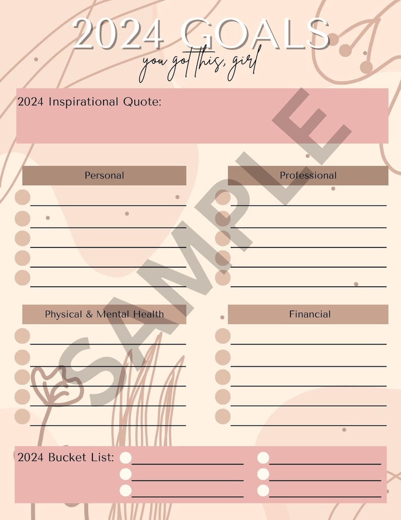 2024 Goals Planner Printable, 2024 Goal Planning, New Years Resolution