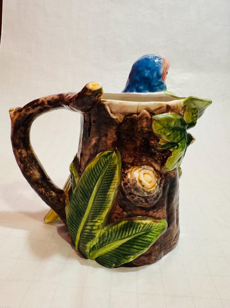 Tree Colorful Pitcher Vintage Parrot Pitcher Handled Green Red Blue Macaw 9” Tall - Etsy