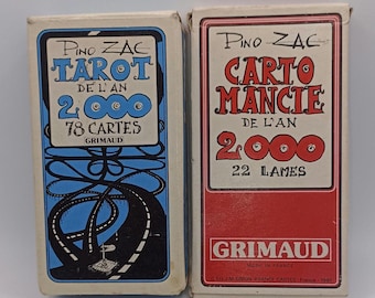 Vintage Collectors Set: Cartomancie de l'An 2000 and Tarot de l'An 2000 by Pino Zac (Grimaud, 1981) OOP