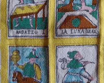 Ultra Rare Vintage Italian Tarot Table Runner Altar Cloth – 1960s OMO Promotional Omaggio – Tarocco Piemontese  – Indanthren Cotton