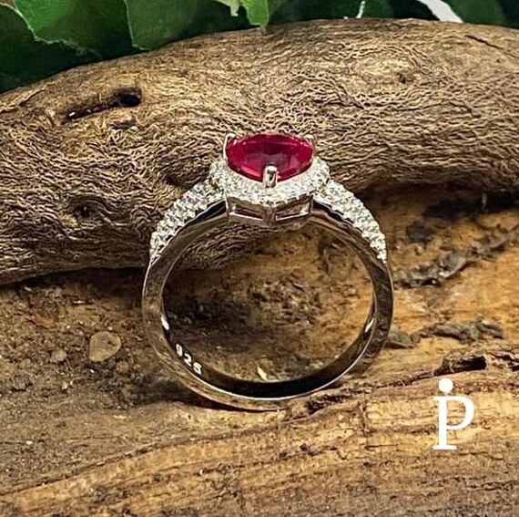 Heart ted Ruby Cubic Zirconia Promise Ring .925 S… - image 3
