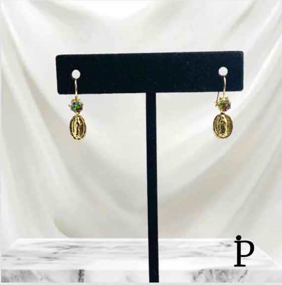 14K Yellow Gold Oval Our Lady of Guadalupe Earrings O… - Gem