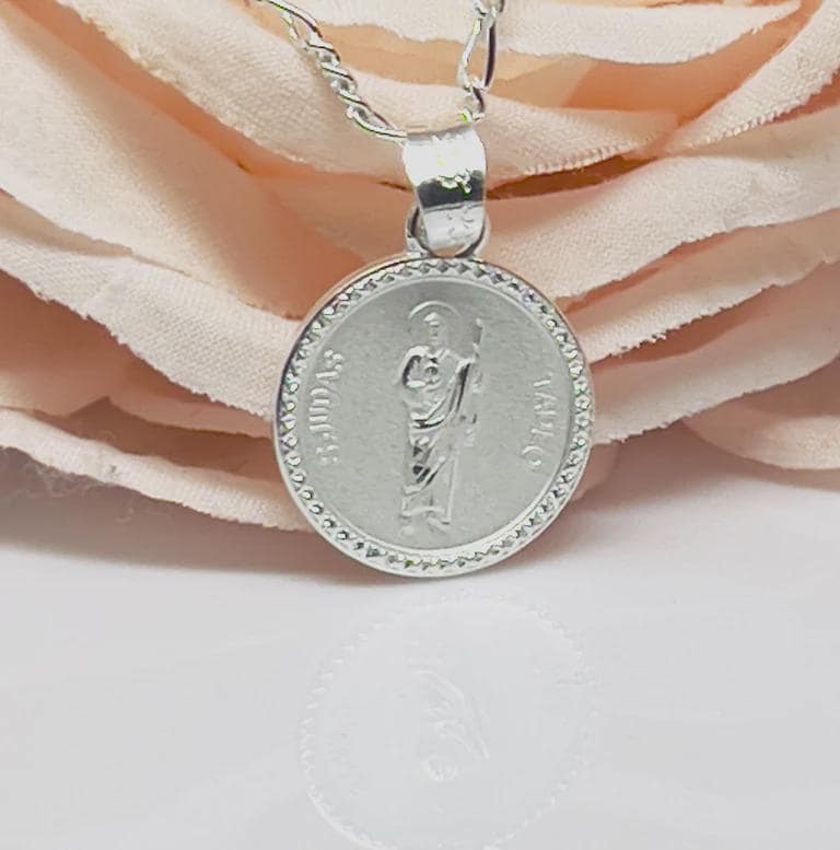 Sterling Silver Saint Jude Thaddeus Medal Necklace - Religious Figaro ...