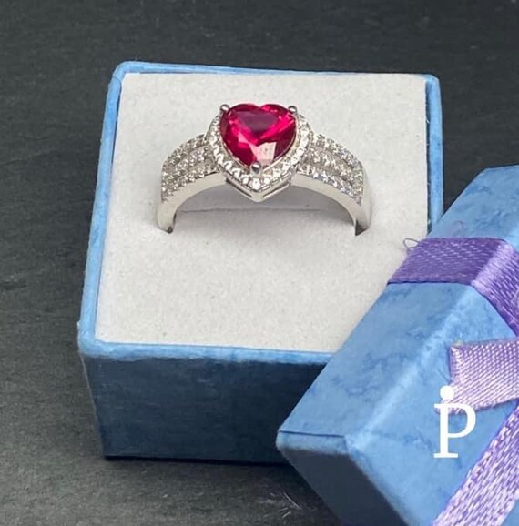 Heart ted Ruby Cubic Zirconia Promise Ring .925 S… - image 5