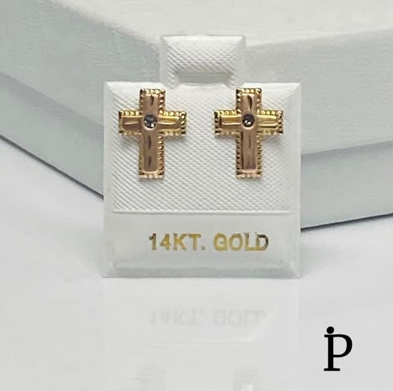 14K Gold Yellow Solid Screw Back - image 1