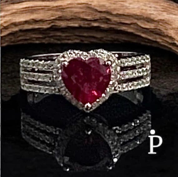 Heart ted Ruby Cubic Zirconia Promise Ring .925 S… - image 4