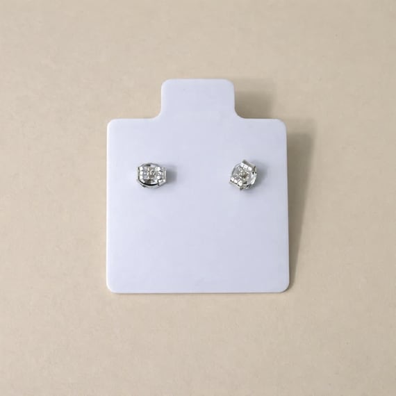 Sterling Silver Heart Stud Earrings • 4mm Sparkling Clear Gemstone Dainty Jewelry View 2