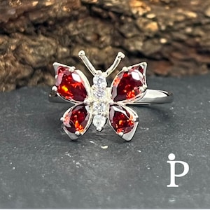 Elegant Sterling Silver Garnet CZ Butterfly Ring Perfect gift for her