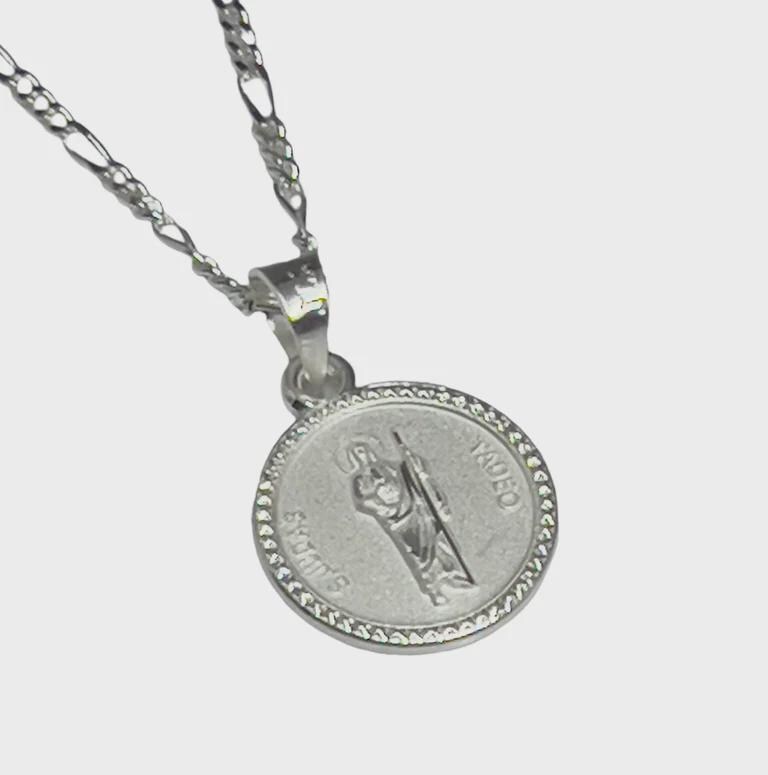 Sterling Silver Saint Jude Thaddeus Medal Necklace - Religious Figaro ...