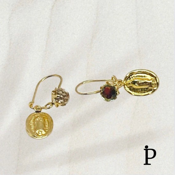 14K Yellow Gold Oval Our Lady of Guadalupe Earrings O… - Gem