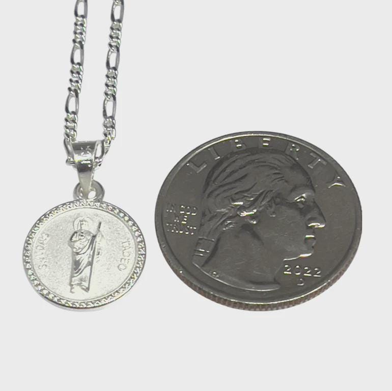 Sterling Silver Saint Jude Thaddeus Medal Necklace - Religious Figaro ...