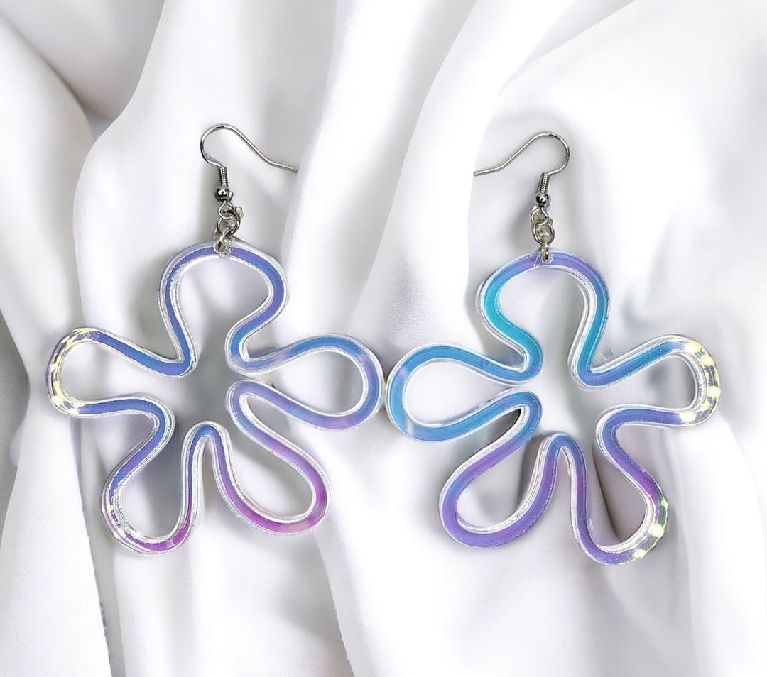 Groovy Spongebob Flower Cloud Acrylic Earrings | 70s Hippy Rave ...