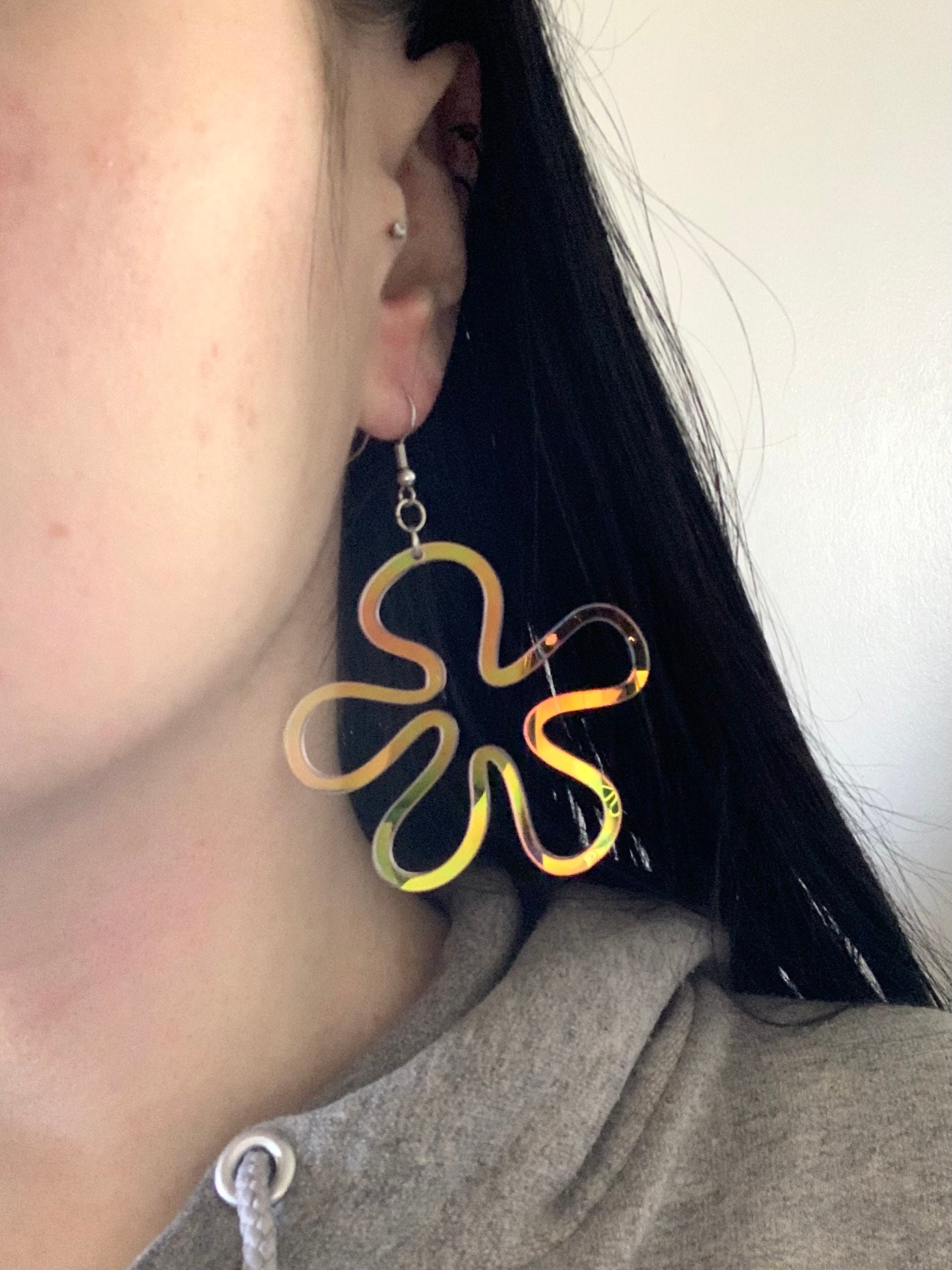 Groovy Spongebob Flower Cloud Acrylic Earrings 70s Hippy Rave ...