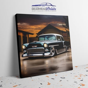 1955 Chevy Belair Lowrider Canvas Art - Sunset Boulevard Classic - Vintage Car Decor - Unique Gift for Lowrider Enthusiasts