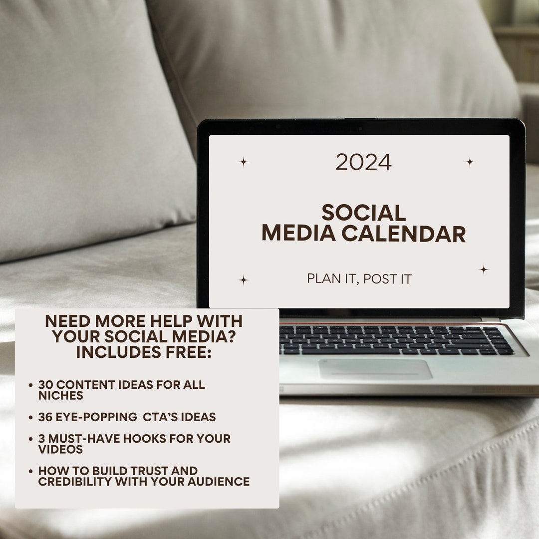 Social Media Content Calendar 2024 BONUS Social Media Etsy