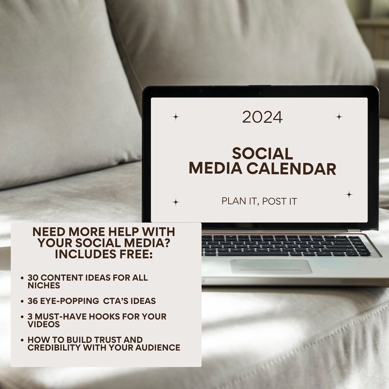 Social Media Content Calendar 2024 BONUS Social Media Etsy