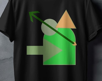 Abstract Geometric Art T-Shirt, Green and Orange Shapes Tee, Casual Graphic Tee, Unisex Shirt for All Occasions