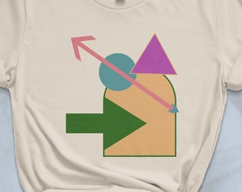 Colorful Geometric Abstract Art T-Shirt, Unisex Modern Shapes Graphic Tee, Casual Wear